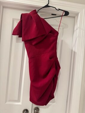 Asymmetric One-Shoulder Red Cocktail Dress with Draped Ruffle